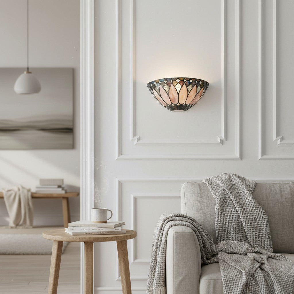 TF Layered Glass and Curved Metal Arm Wall Lamp – Transitional Art Deco Wall Sconce for Bedroom and Entryway | Souliia