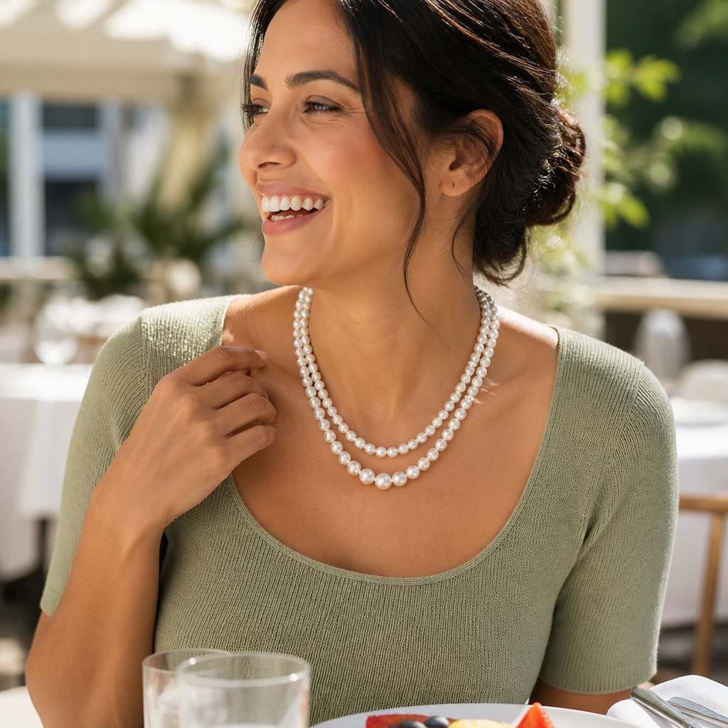Valoré – Collier de perles graduées superposées avec fermoir réglable en acier inoxydable - Souliia