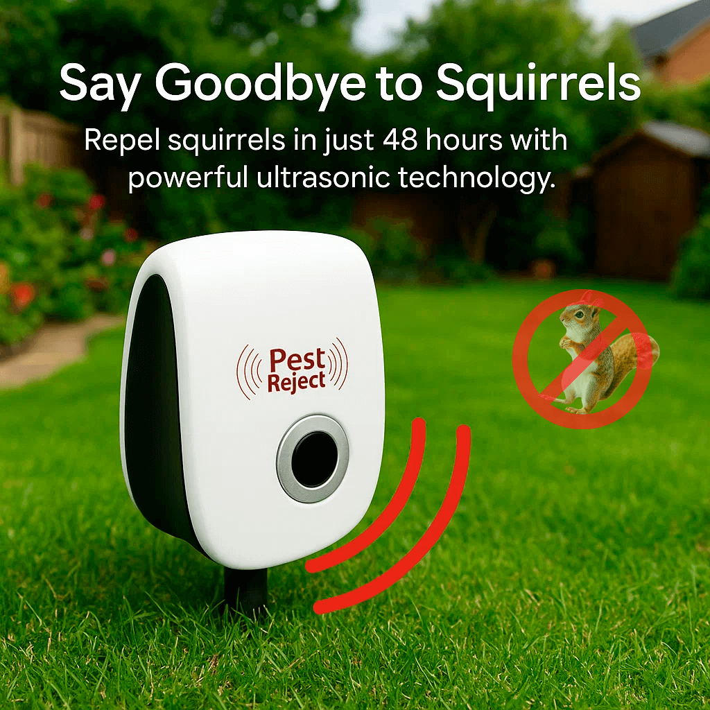 Ultrasonic Squirrel Repellent for Gardens and Yards - 48 Hour Effect - Souliia
