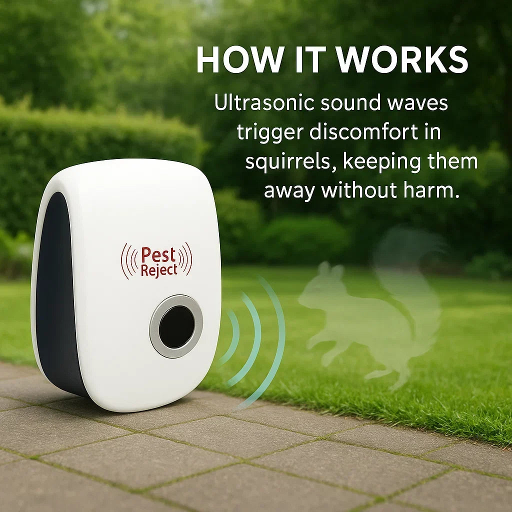 Ultrasonic Squirrel Repellent for Gardens and Yards - 48 Hour Effect - Souliia