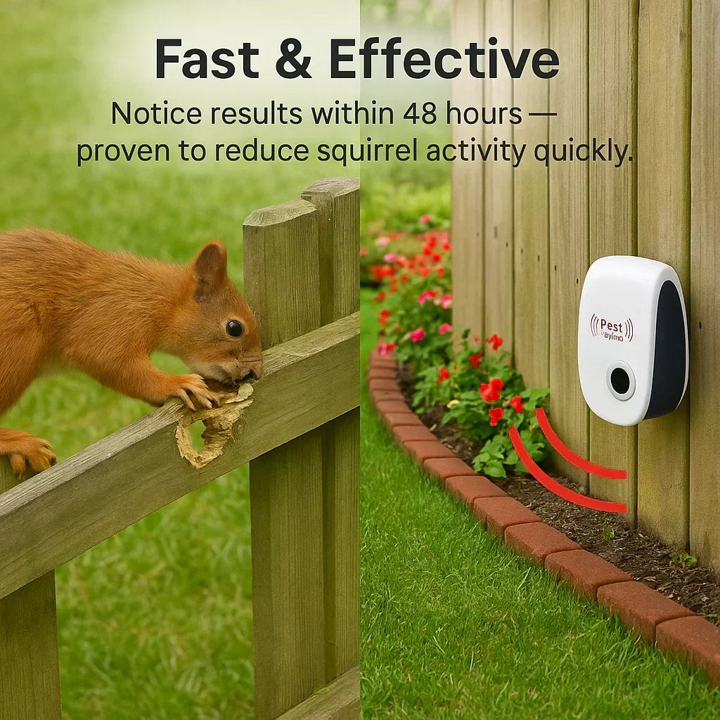 Ultrasonic Squirrel Repellent for Gardens and Yards - 48 Hour Effect - Souliia