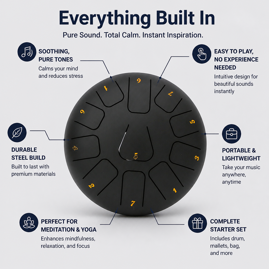 SereniTone Steel Tongue Drum — Instantly Melt Stress and Unlock Your Creative Flow - Souliia