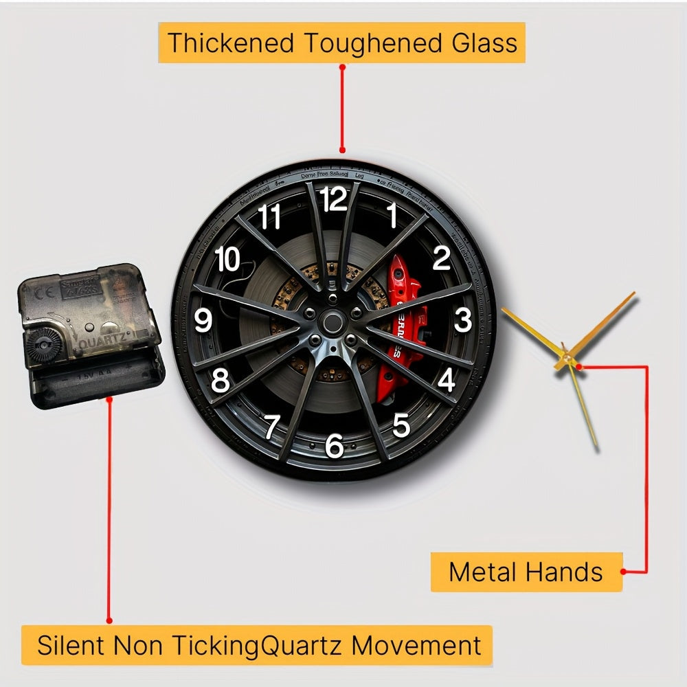 Autodial 2D Car-Themed Wall Clock — 12-Inch Round, Quiet Quartz Movement