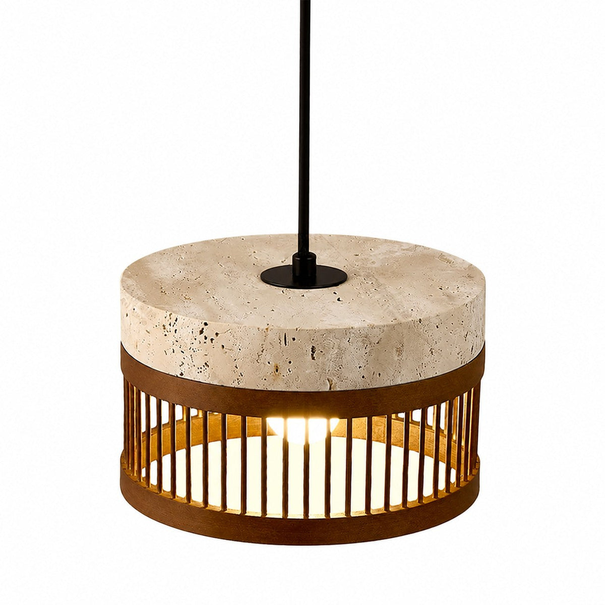 Vintage pendellampe i travertin og metal til spisestuen | Souliia