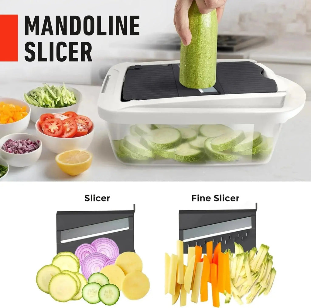 Vegetable Chopper | Dicing, Slicing, and Grating | Storage Container & Safety Holder | VegiCut - Souliia