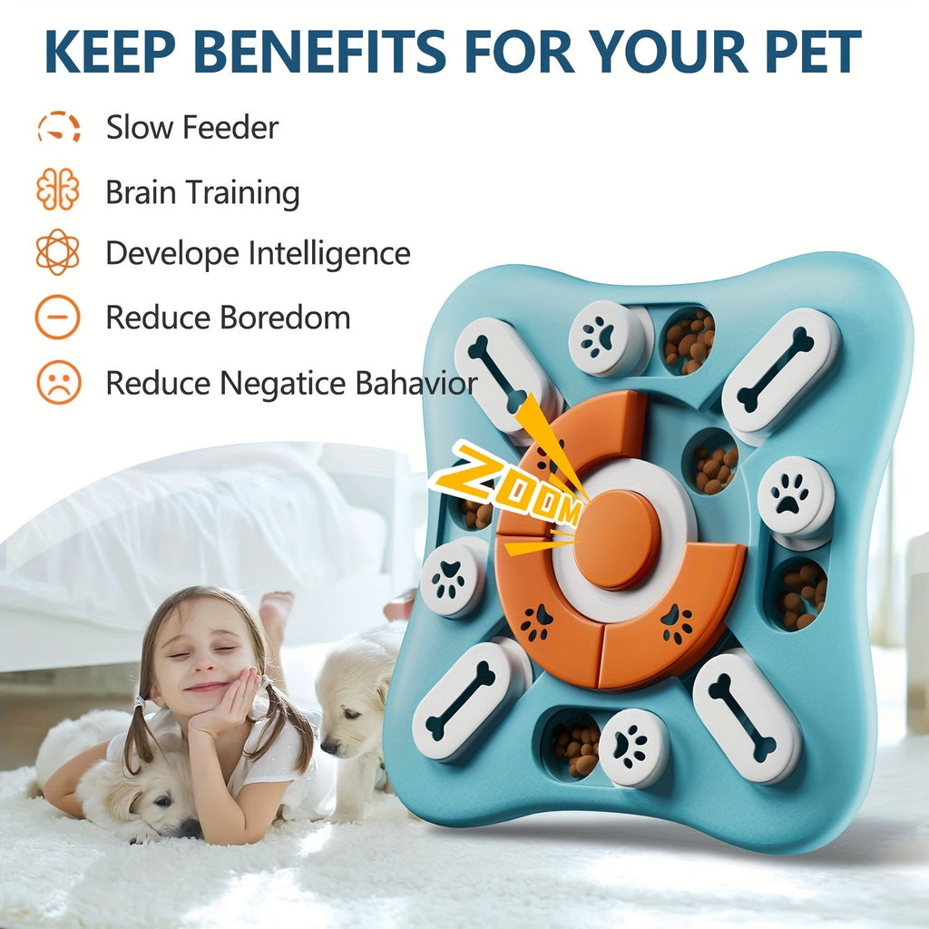 BrainFetch Interactive Puzzle IQ Slow Feeder — Sliding Compartment System, Cognitive Eating Trainer for Dogs
