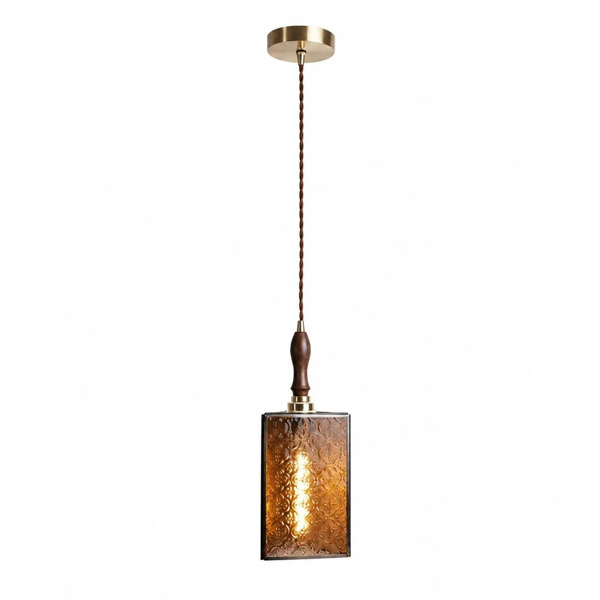 Vintage Textured Glass Pendant Light with Wood Accent | Souliia