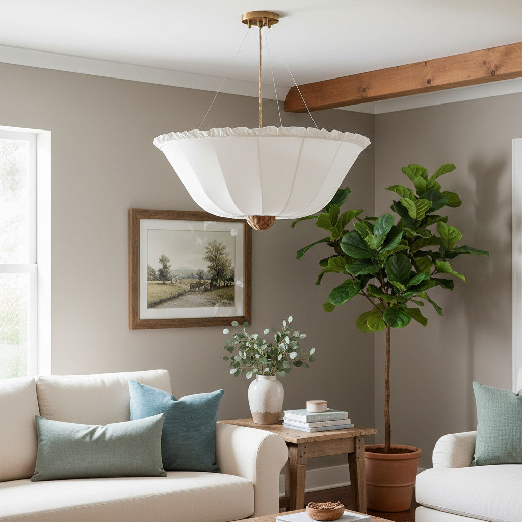 Wickara Natural Wicker Parasol Contemporary Flush-Mount Ceiling Light for Small Rooms | Souliia