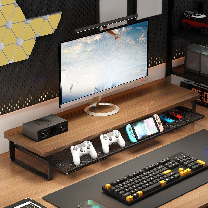 Monostand Dual-Tier Computer Stand — Raised Monitor Platform and Compact Storage Drawer