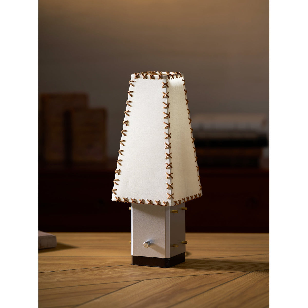 Modern Geometric Metal Table Lamp – Parchment Shade for Bedroom Nightstand Lighting | Souliia