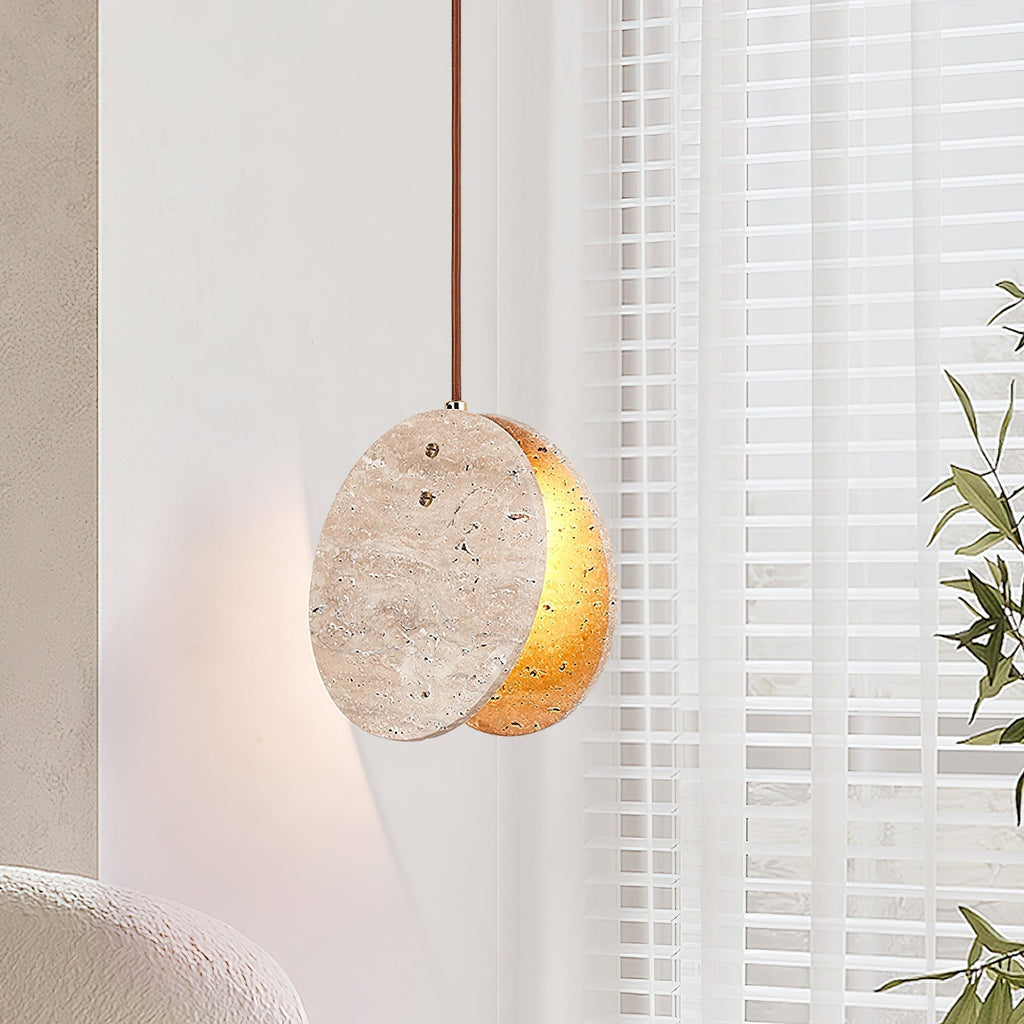 Stone Textured Disc Travertine Pendant Light M04 | Souliia