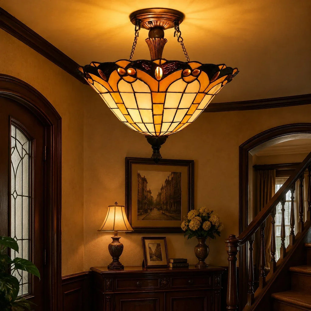 Tiffany-Style Stained Glass Flush Mount Light | Souliia