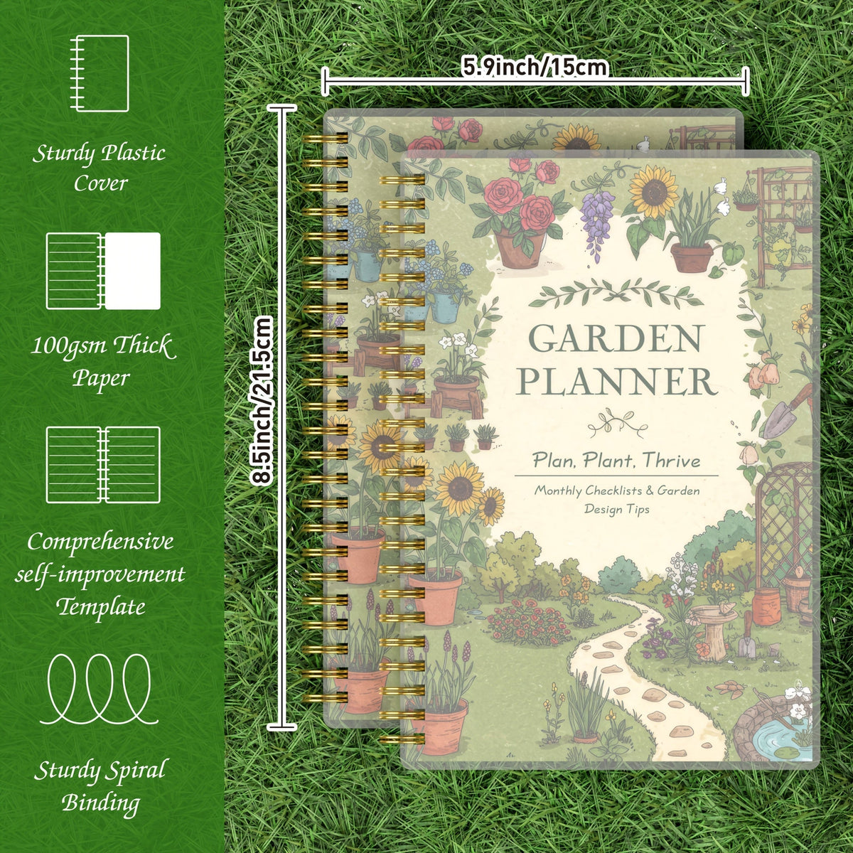 Gardenlog A5 Undated Spiral Garden Planner — 116 Pages, Structured Layouts