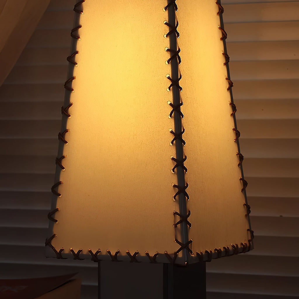 Modern Geometric Metal Table Lamp – Parchment Shade for Bedroom Nightstand Lighting | Souliia
