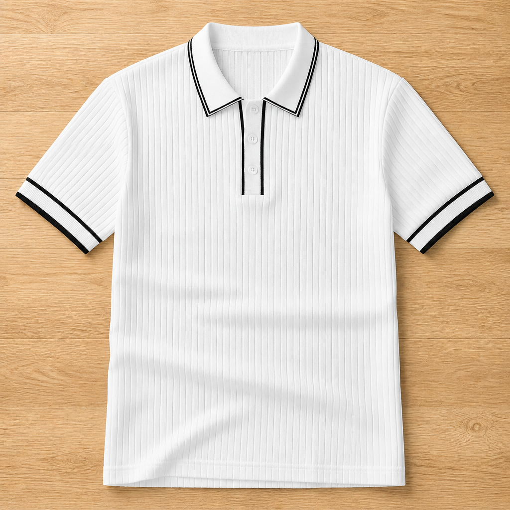 VeroStride – Retro Ribbed-Knit Polo with Contrast Tipped Collar - Souliia