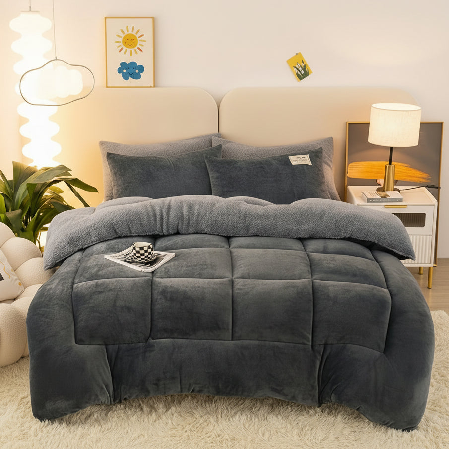 Velvloft Lamb Fleece Bed Comforter — Grid Pattern