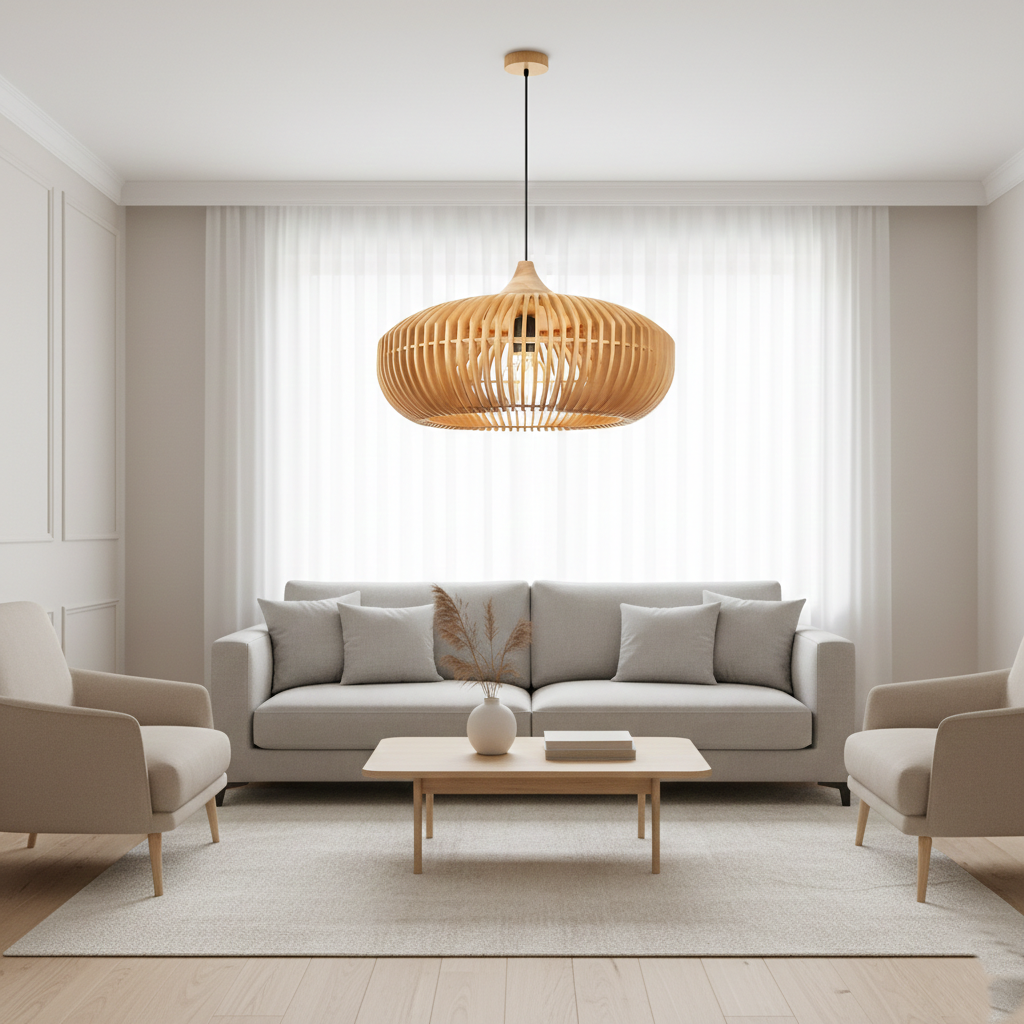 The Halo of Zen Japandi Wood Pendant Light | Souliia