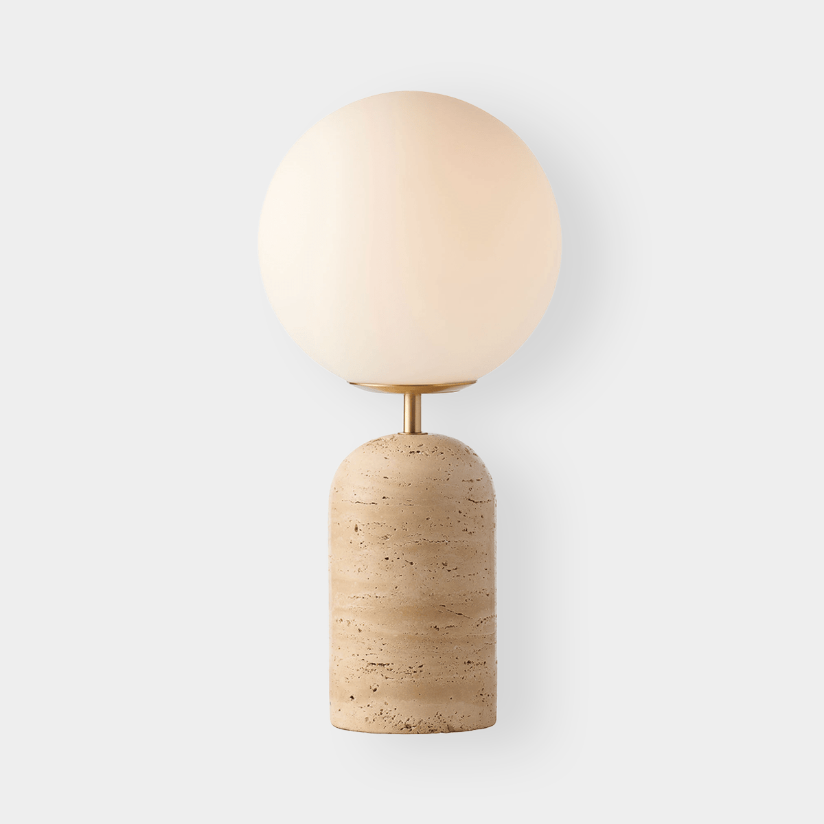 Moderne minimalistisk bordlampe med travertinfod og glaskugle M16 | Souliia