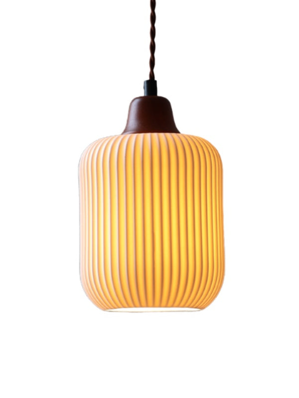 Ribbed Ceramic Pendant Light – Nordic Pendant Light with White Ceramic Elegance | Souliia