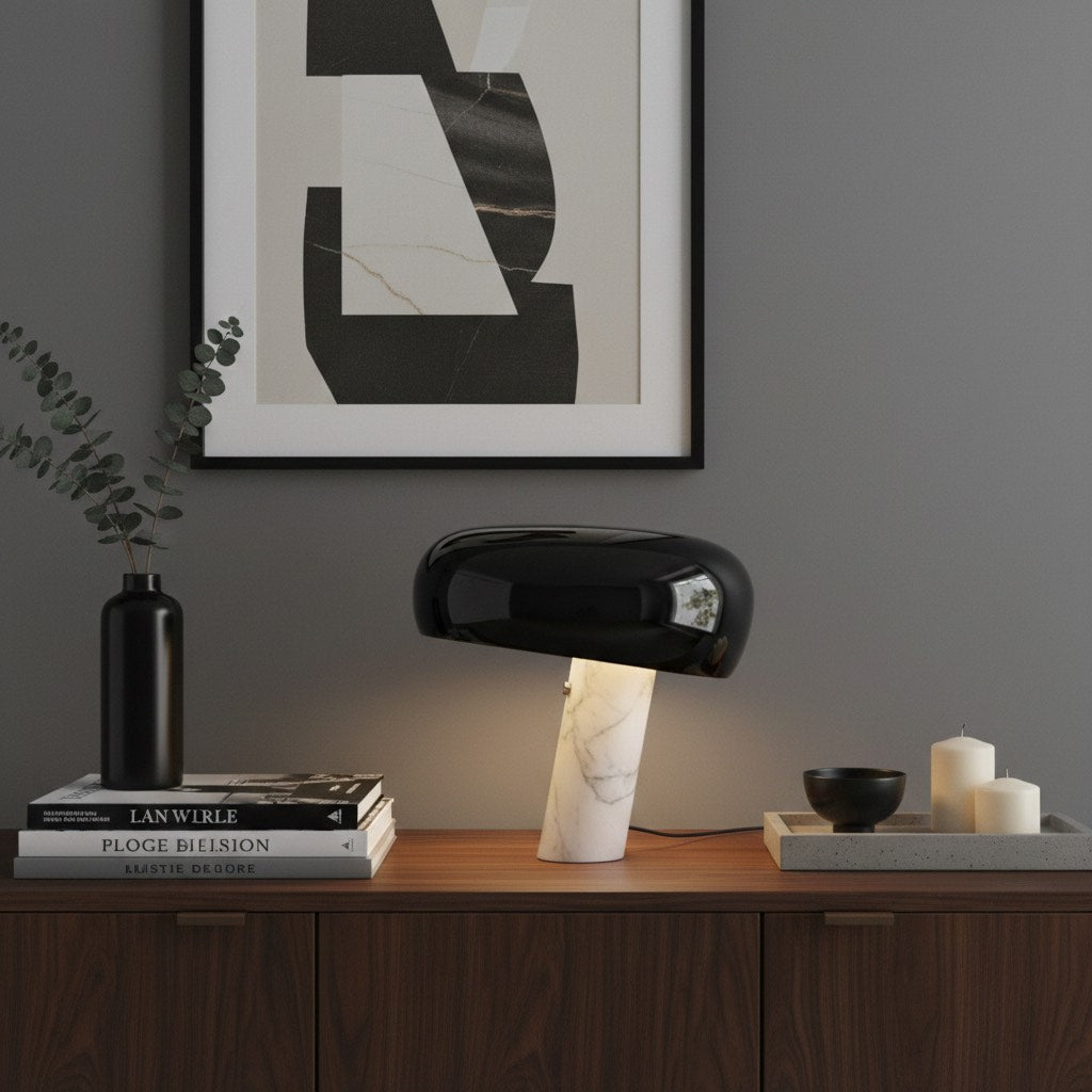Slantia Amusing Ploy Table Lamp - Glass Shade and Marble Base Design for Living Room or Bedroom N45 | Souliia