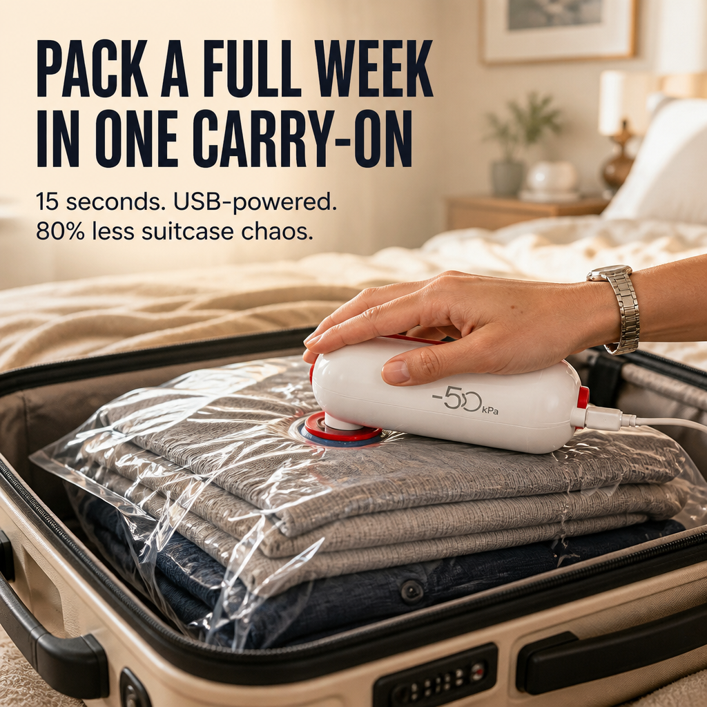 VoltPack — Shrink Your Suitcase 80% With a Pocket USB Vacuum Pump - Souliia