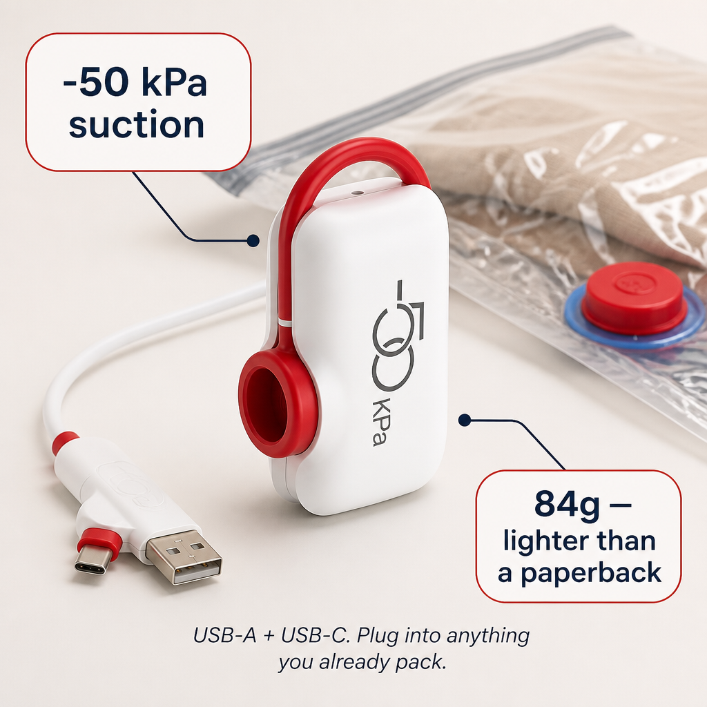 VoltPack — Shrink Your Suitcase 80% With a Pocket USB Vacuum Pump - Souliia