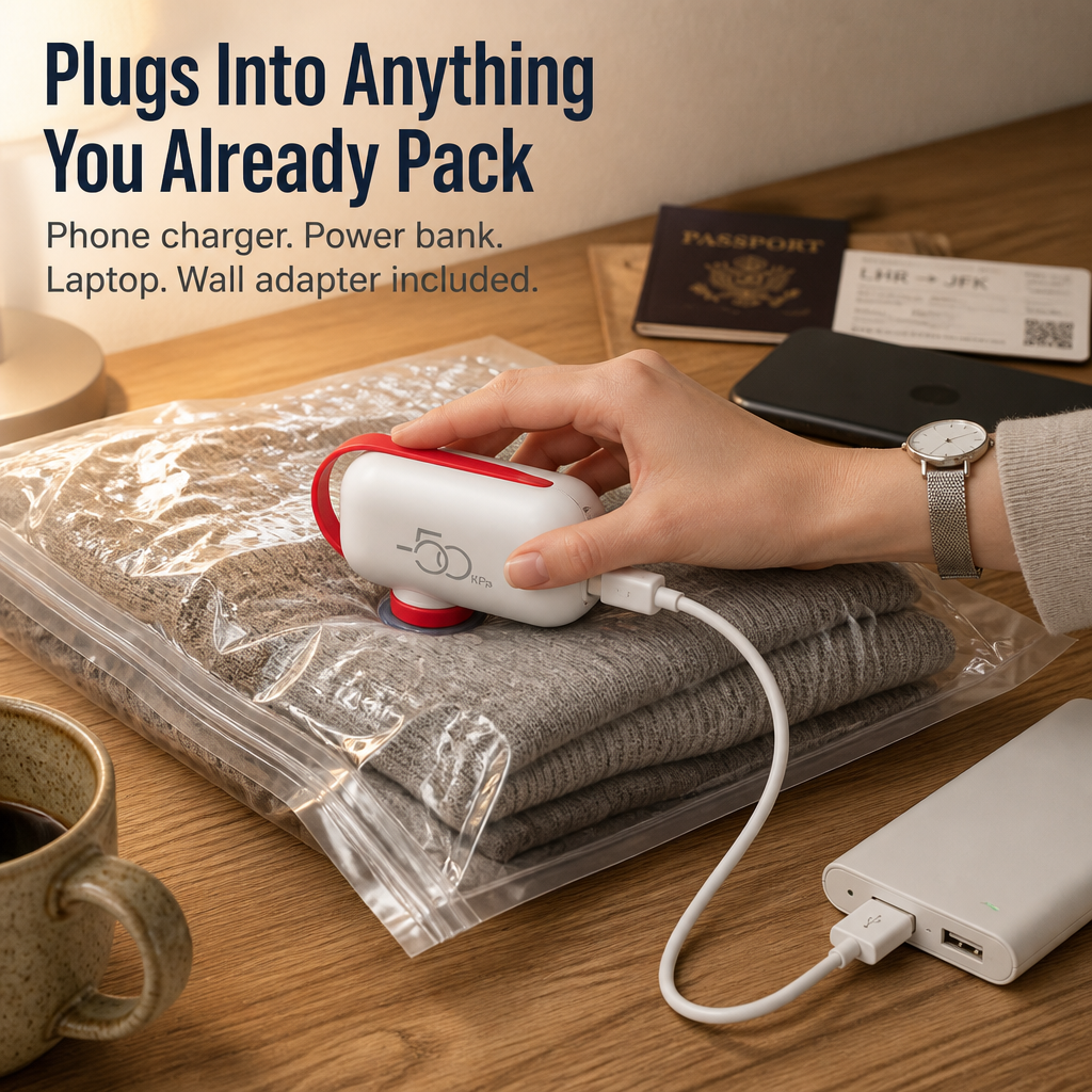 VoltPack — Shrink Your Suitcase 80% With a Pocket USB Vacuum Pump - Souliia