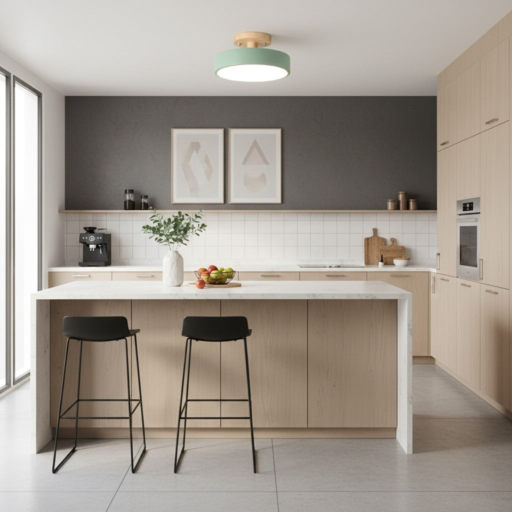 Macaroq Runde Deckenleuchte – Modernes Holz und Acryl für Schlafzimmer | Souliia