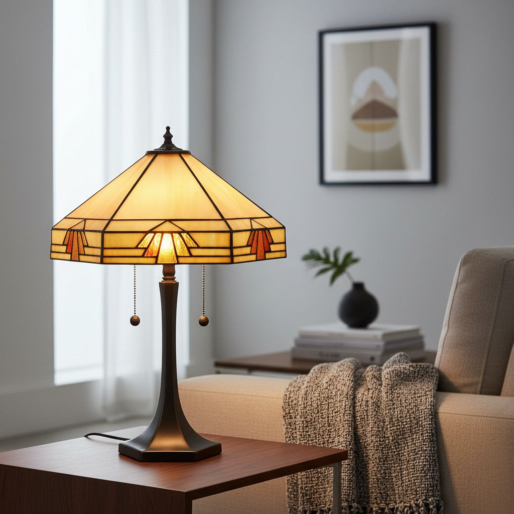 TF Nevada Geometrische Buntglas-Tischleuchte – Tischlampe für Wohnzimmer und Schlafzimmer | Souliia