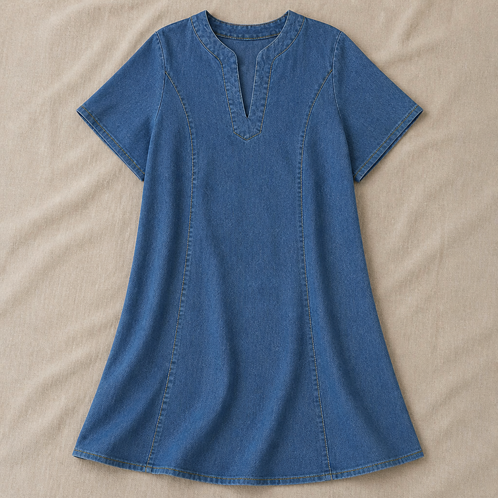 VarelaChic – Robe-chemise décontractée en jean à col en V avec poches - Souliia