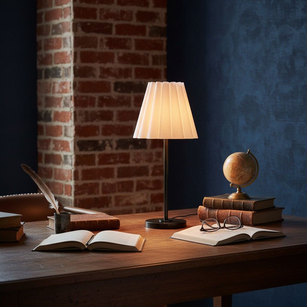 Ruffmeto Transitional Slim Table Lamp – Sculptural Shade Lighting for Living Room or Bedroom | Souliia