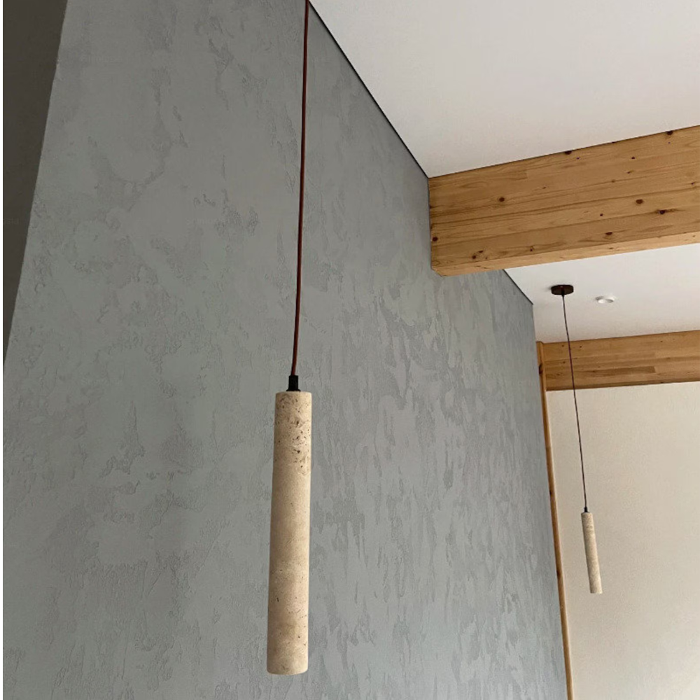 Marbled Travertine Cylinder Modern Pendant Light | Souliia