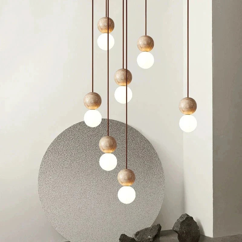 Travertin Stein Creme Retro Minimalistische LED Pendelleuchte | Souliia
