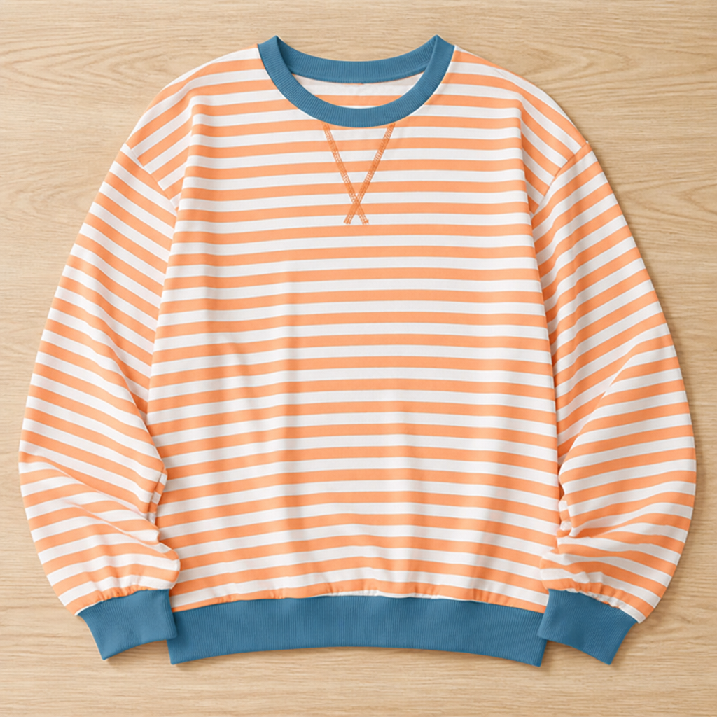 VeroLuxe – Relaxed Striped Crewneck Sweatshirt with Contrast Trim - Souliia