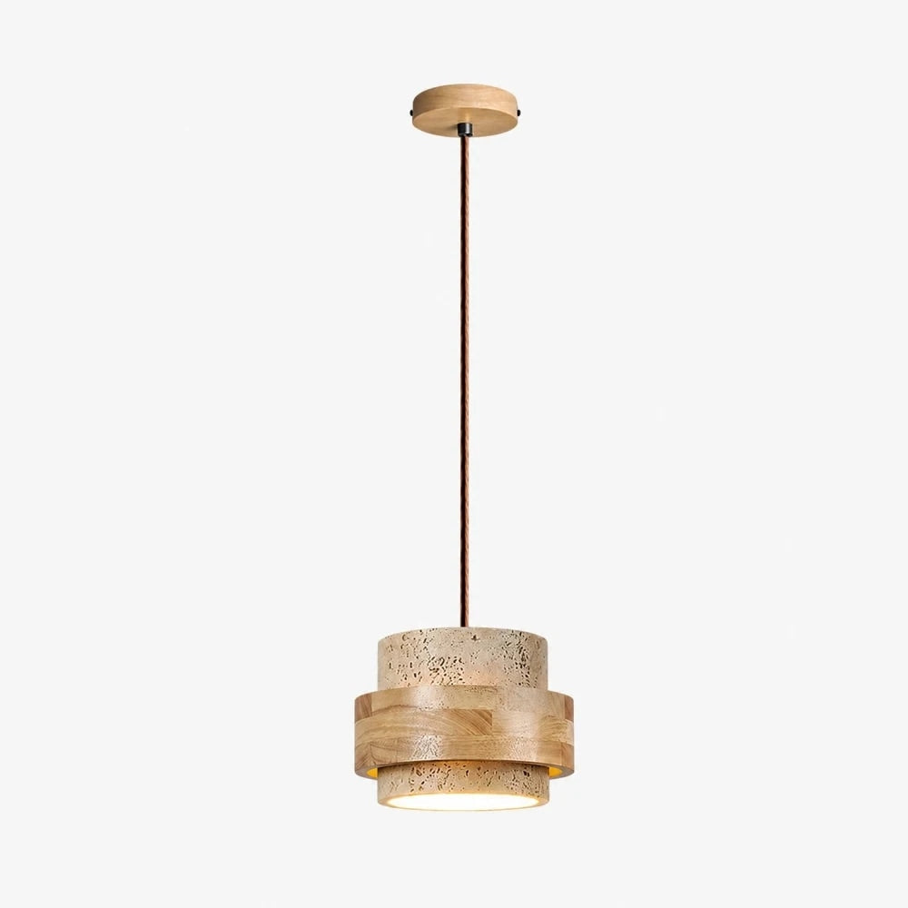 Travertine Stone and Wood Pendant Lamp | Souliia