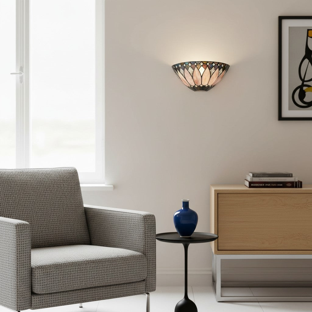 TF Layered Glass and Curved Metal Arm Wall Lamp – Transitional Art Deco Wall Sconce for Bedroom and Entryway | Souliia