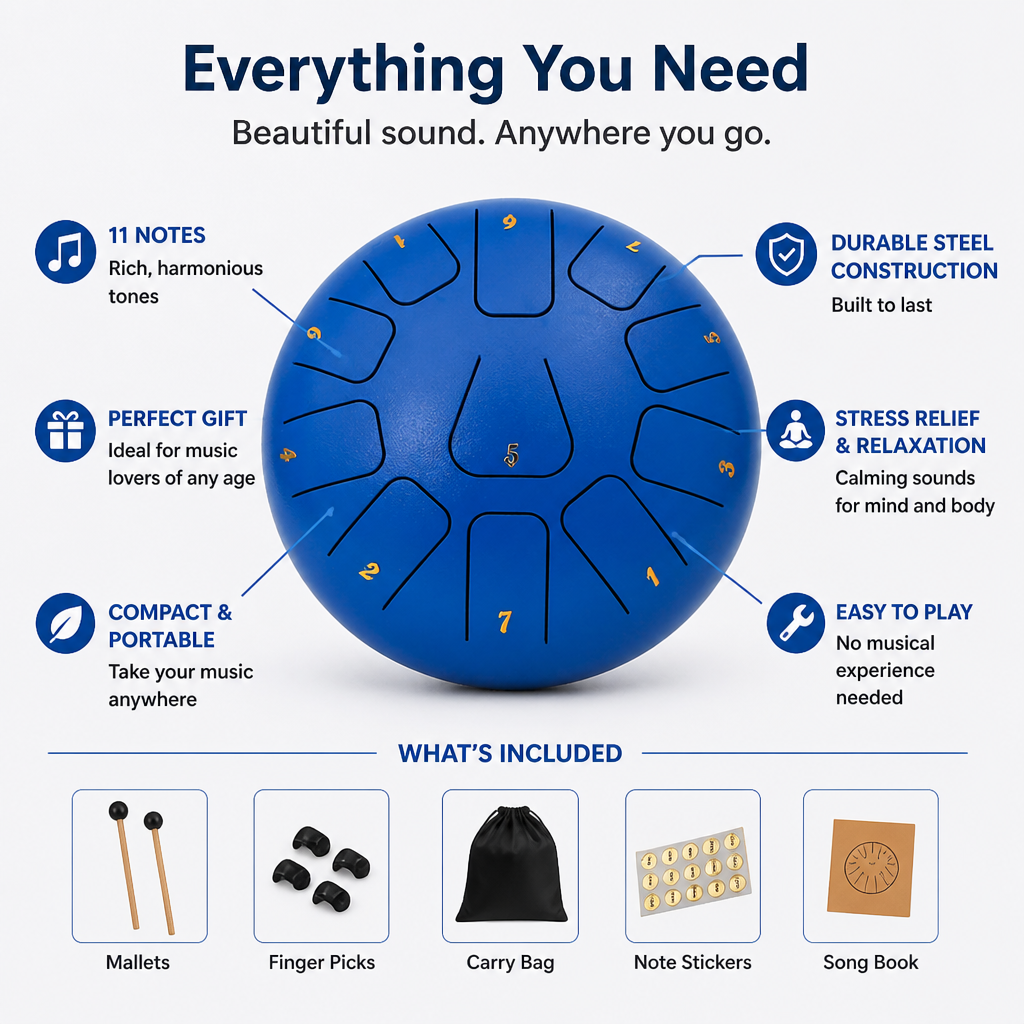 SereniTone Steel Tongue Drum — Instantly Melt Stress and Unlock Your Creative Flow - Souliia