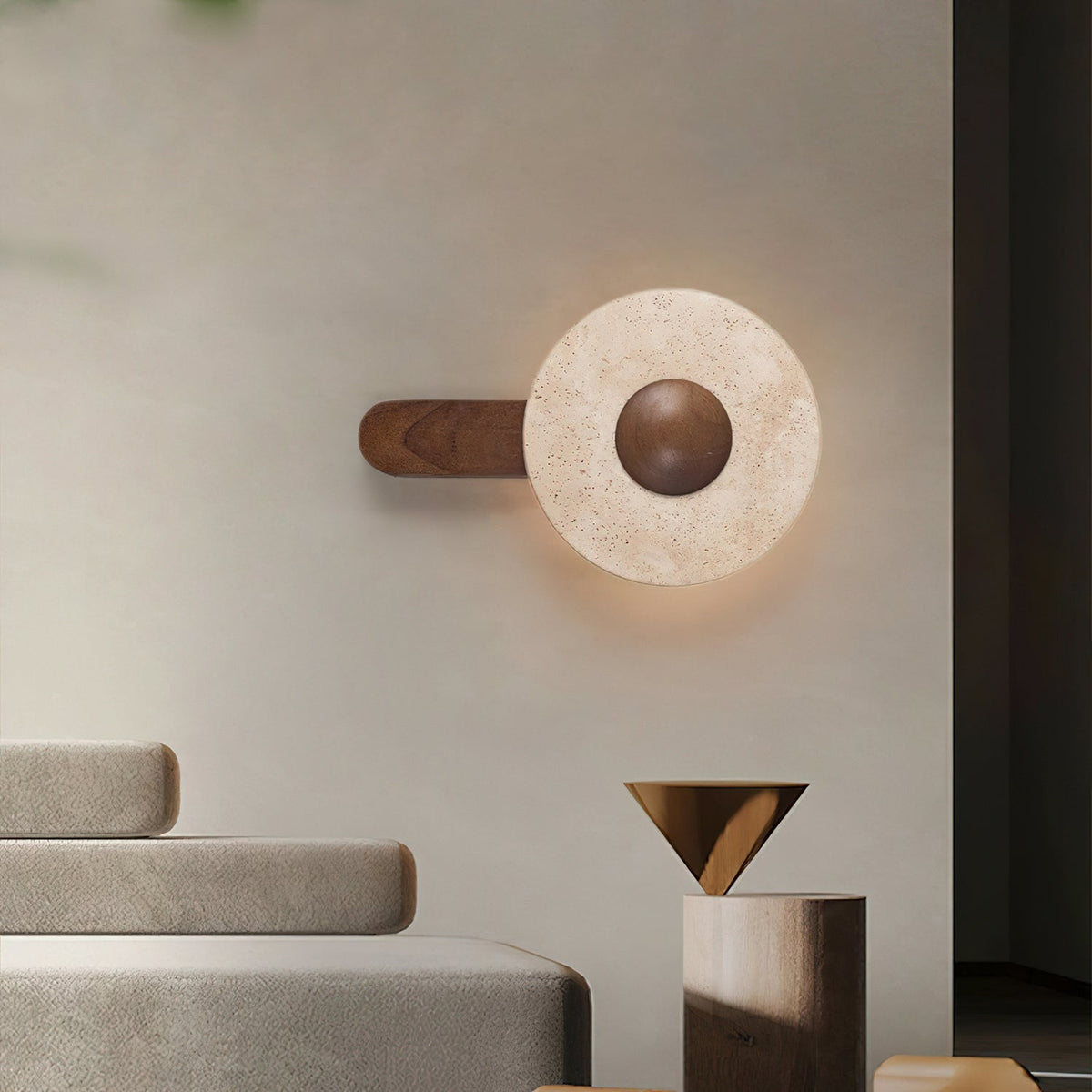 Lampada da parete in legno e travertino giallo M10 | Souliia