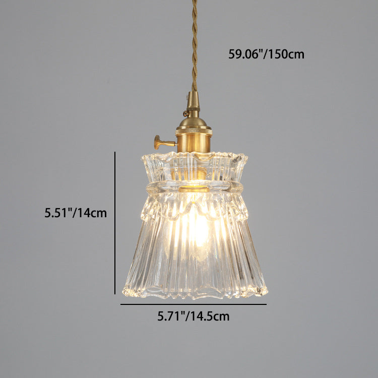 Traditionelle japanische Messing Walnuss Glas Keramik Zylinder Konische Blumen-Schale 1-Flammige Pendelleuchte für Esszimmer | Souliia