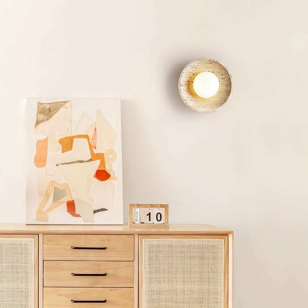 Retro Wabi Sabi Travertine Lunar Eclipse Wall Light M07 | Souliia