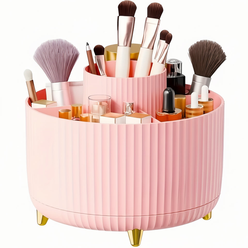 Eleganza Clear Plastic Makeup Organizer — 360-Degree Swivel, Five Compartments