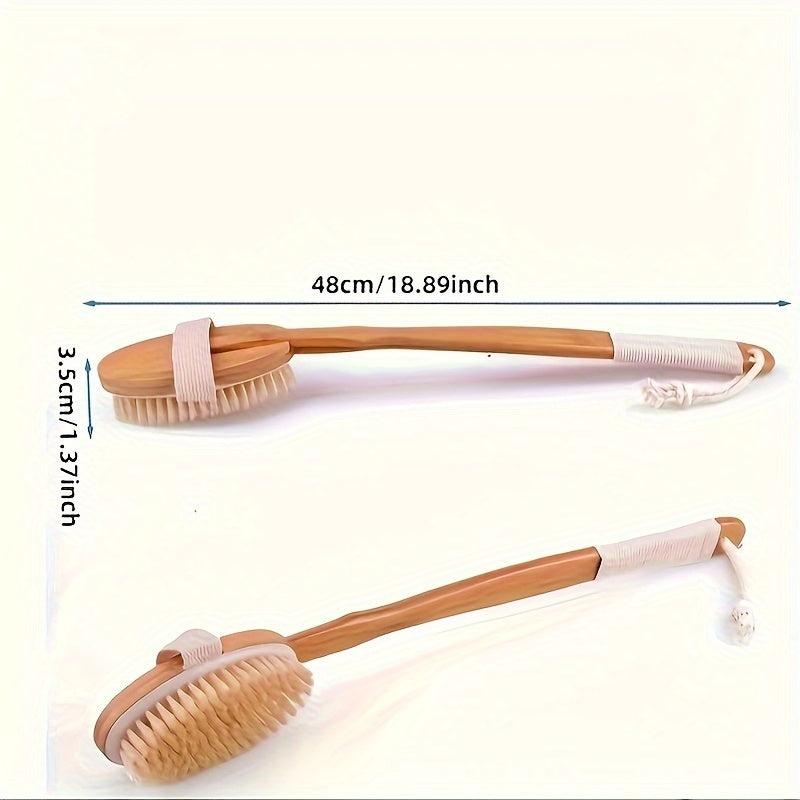 Back Wild Boar Bristle Cleaning Sponge for the Shower - Long Wooden Handle Bath Sponge Brush, soft natural bristles for back cleaning