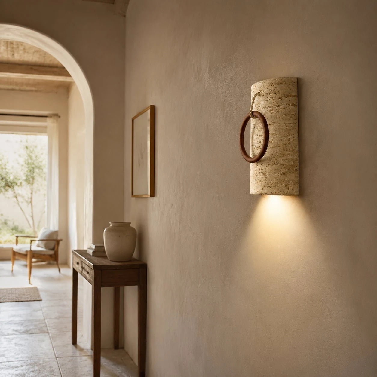 Travertine Wood Ring Wall Sconce | Souliia