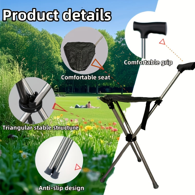 Walking Cane with Seat - 2-in-1 Design - Souliia