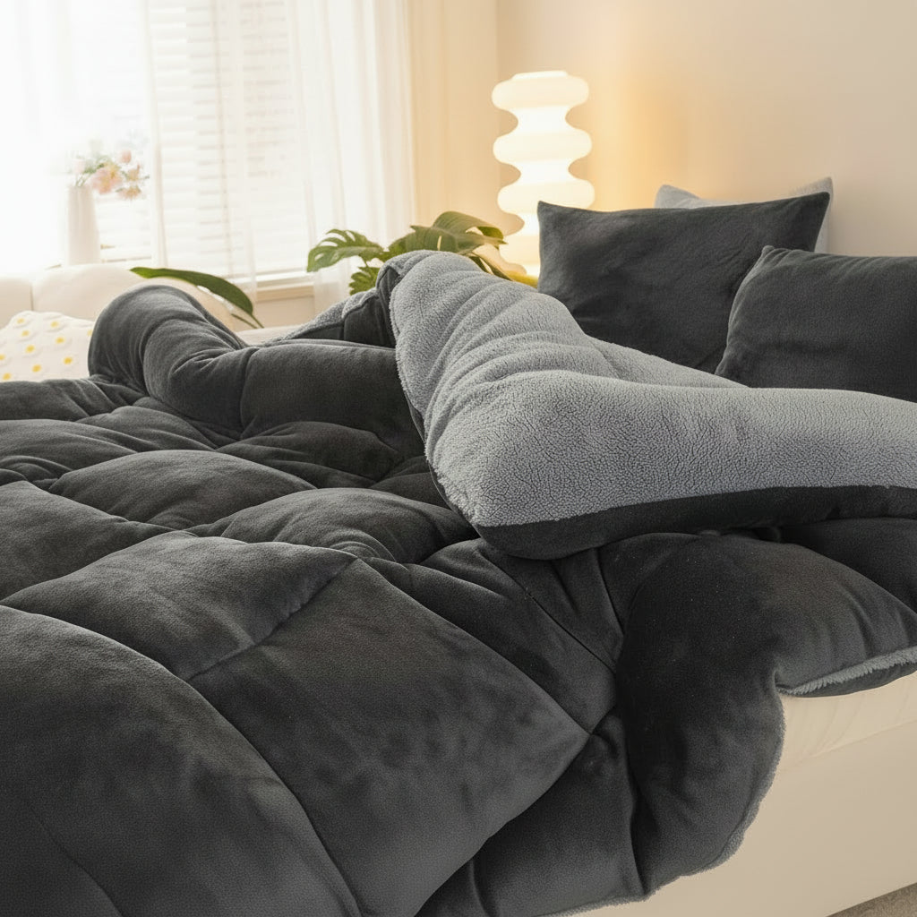 Velvloft Lamb Fleece Bed Comforter — Grid Pattern