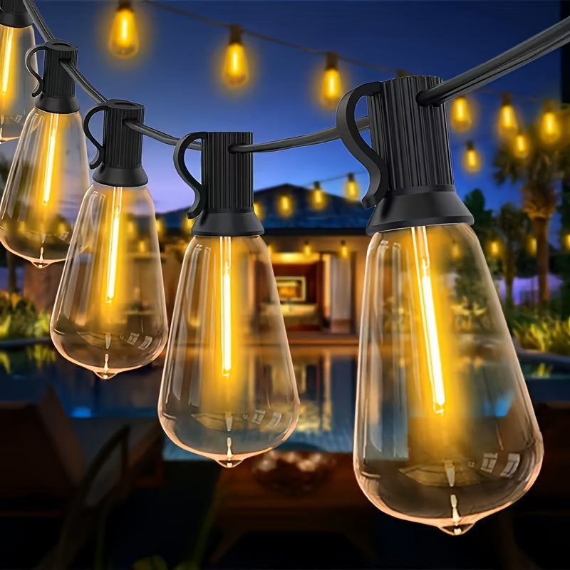 Solara Solar LED String Lights — 100-Foot Length, Dimmable Yellow ST38 Bulbs