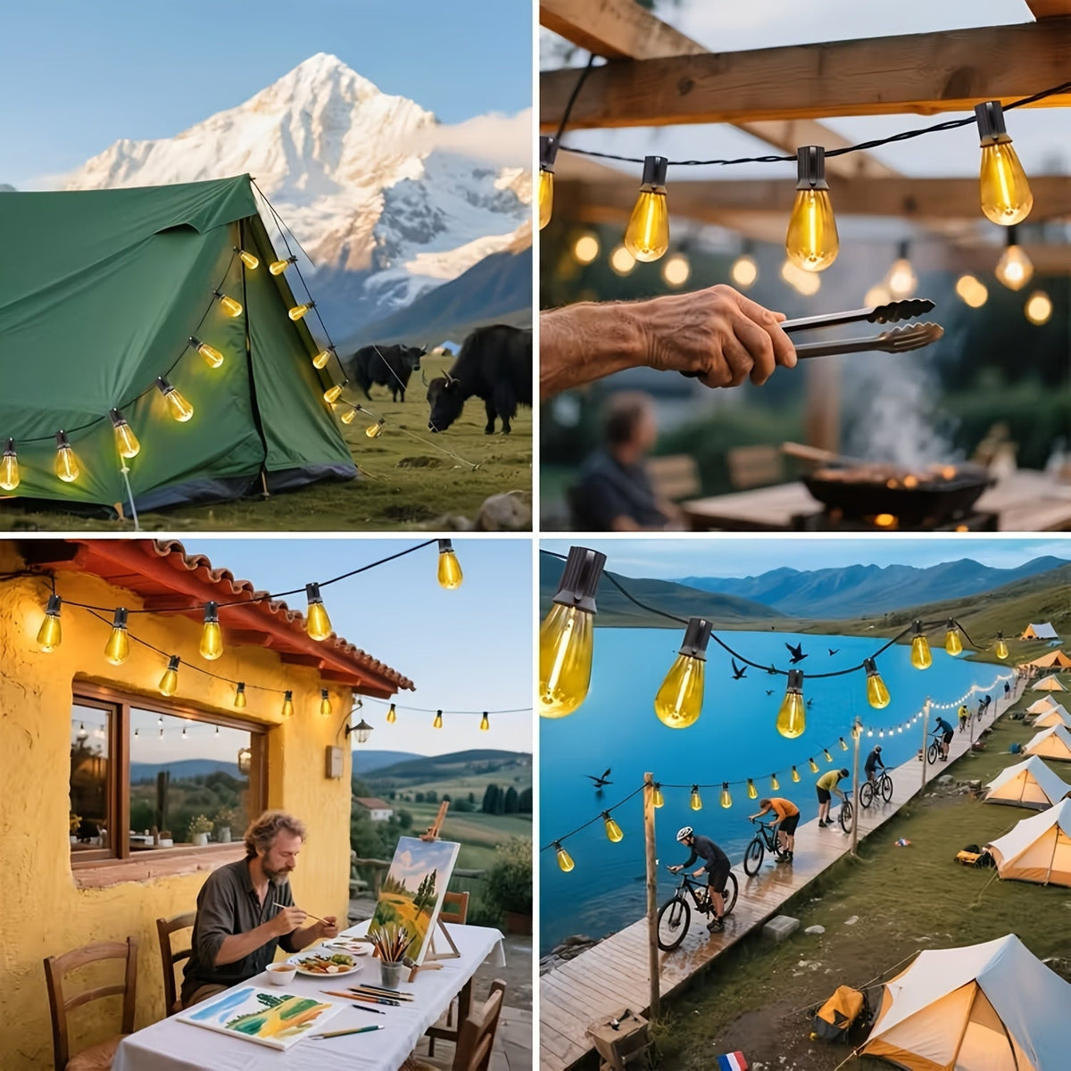 Solara Solar LED String Lights — 100-Foot Length, Dimmable Yellow ST38 Bulbs