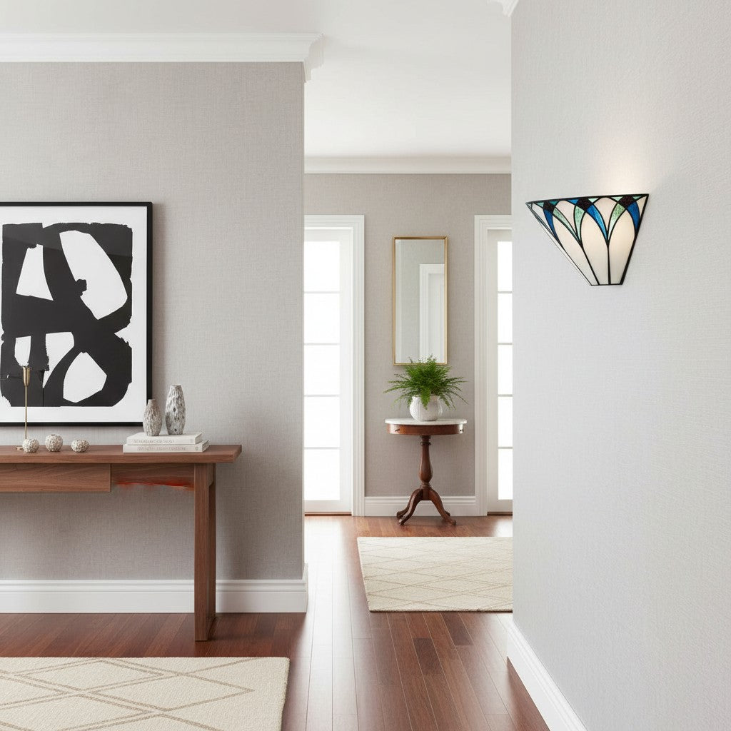 TF Antik inspirierte Buntglas-Wandleuchte mit geometrischem Schirm – Art Deco Stil Wandleuchte für Wohnzimmer und Flure | Souliia