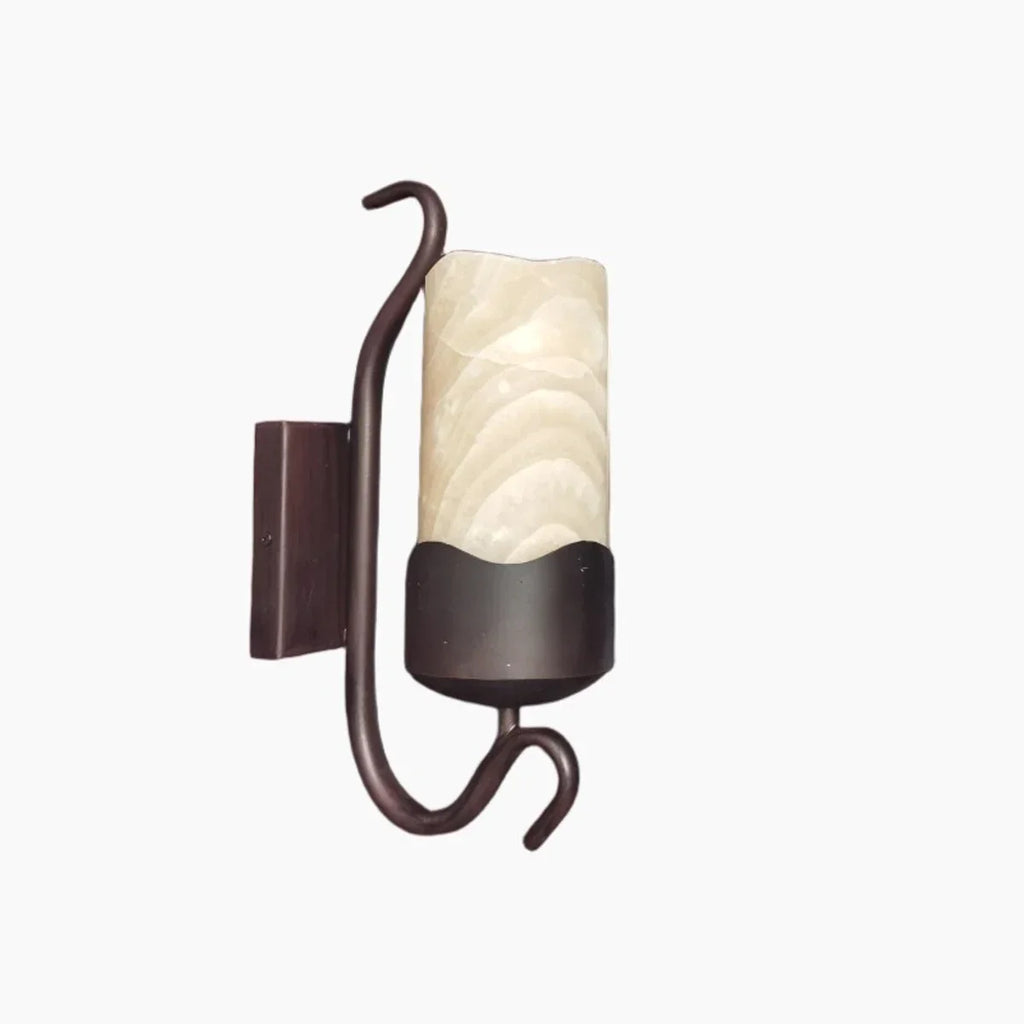 Rustic Alabaster-Style Wall Sconce with Black Metal Frame | Souliia