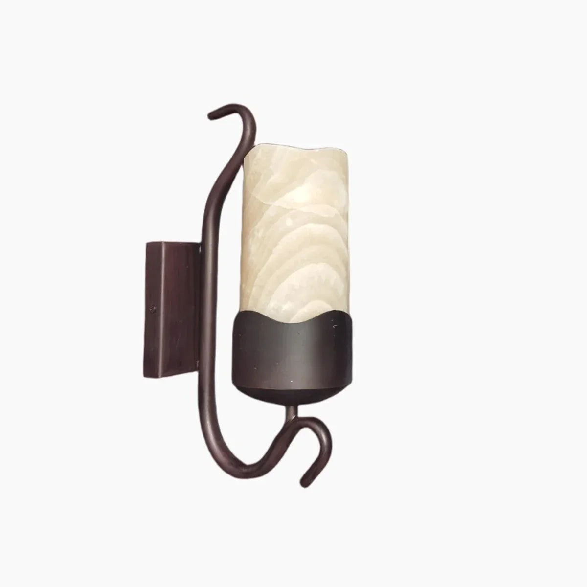 Rustic Alabaster-Style Wall Sconce with Black Metal Frame | Souliia